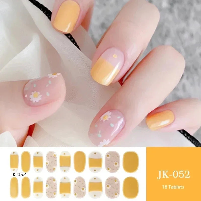 16/20Tips Semi-Cured Nail Wraps Simple Color Adhesive Full Cover Stickers for Nails UV Lamp Need Press On Nails DIY Manicure