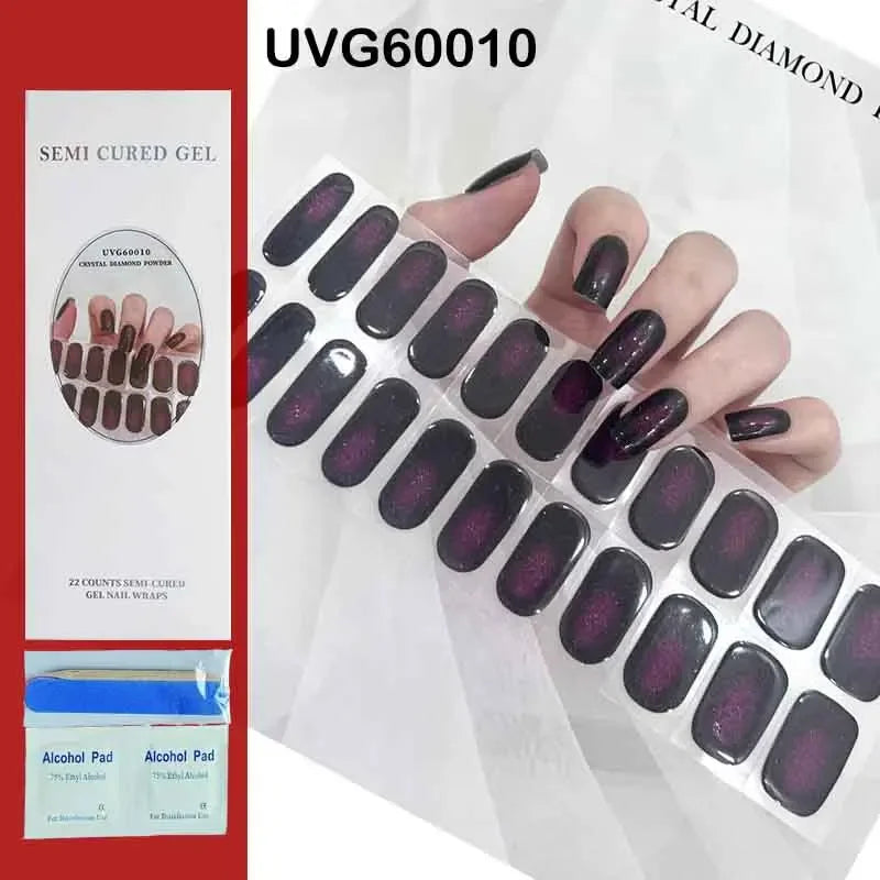 16/20Tips Semi-Cured Nail Wraps Simple Color Adhesive Full Cover Stickers for Nails UV Lamp Need Press On Nails DIY Manicure