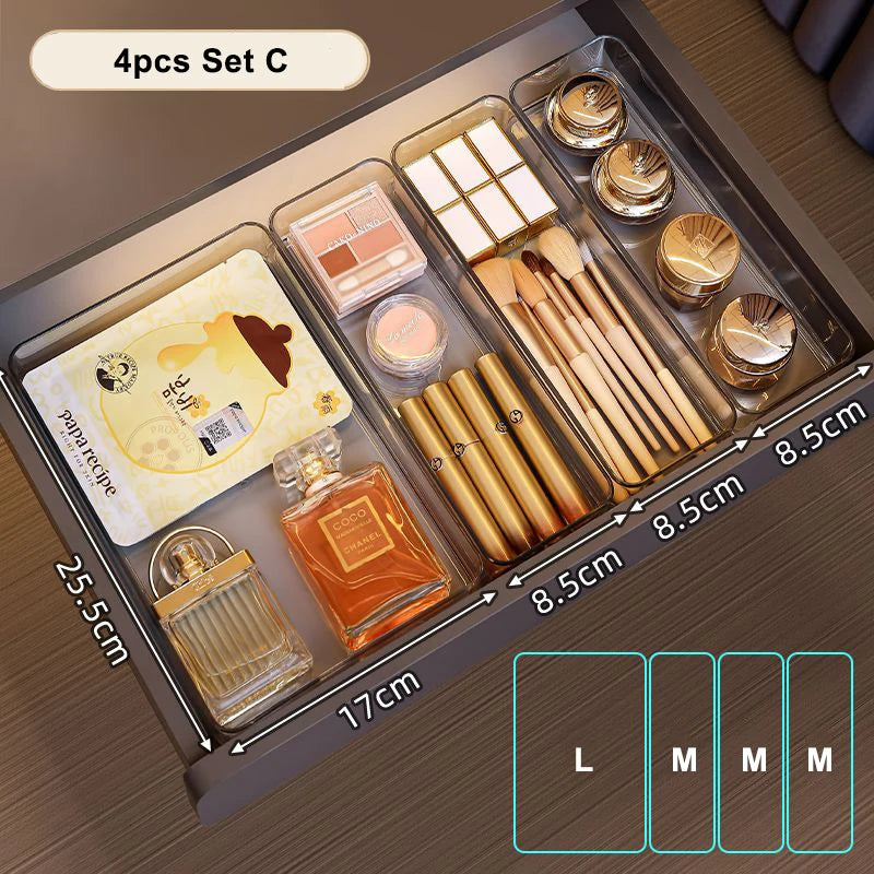 Clear Plastic Storage Box Vanity Drawer Makeup Jewelries Organizer Stackable Kitchen Bathroom Desktop Accessories Storage Tray