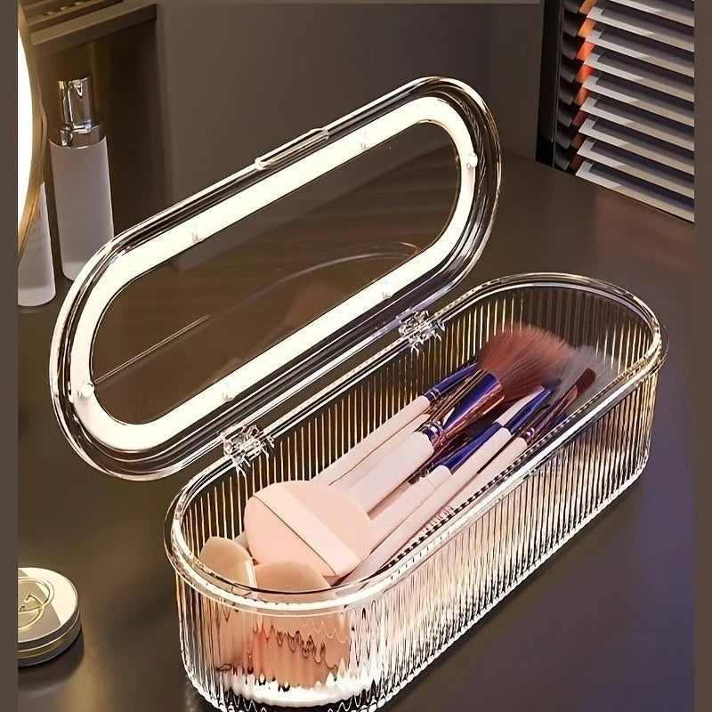 1pc Transparent Makeup Brush Organizer with Lid Cosmetic Brush Storage Box Dustproof Acrylic Holder Vanity Bathroom Accessories