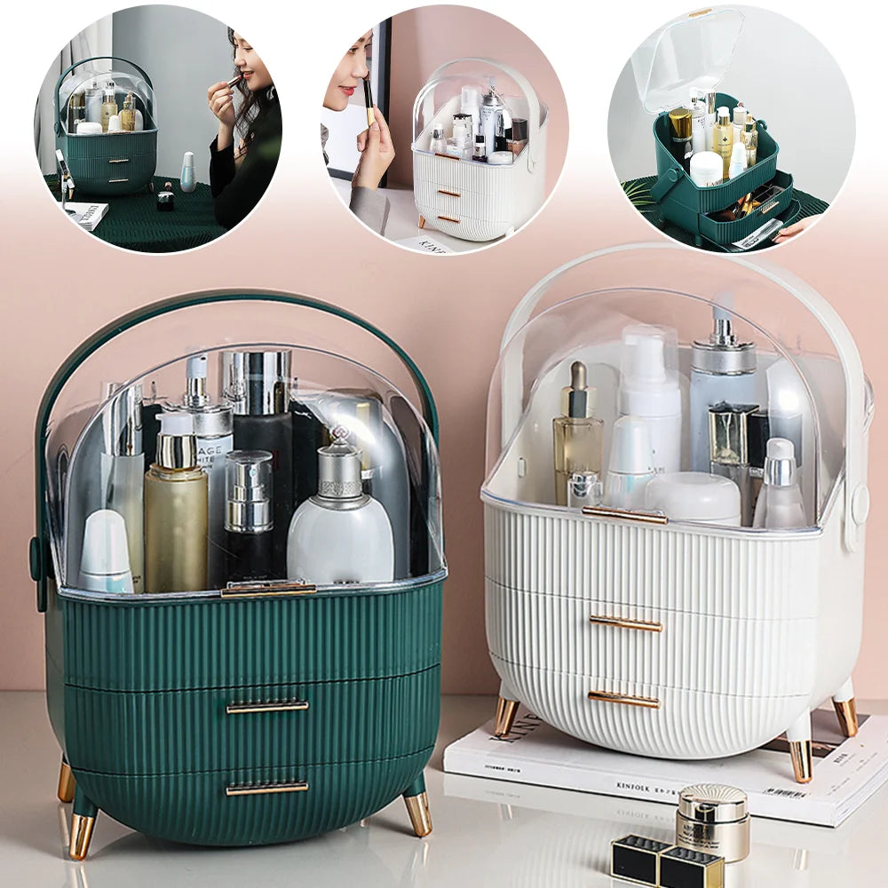 Desktop Makeup Organizer Transparent Jewelry Cosmetic Storage Box Dustproof Large Capacity Makeup Container Jewelry Organizer