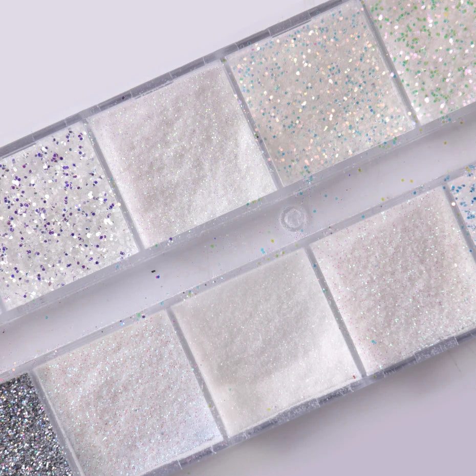 12 Grids Shiny White Sugar Nail Glitter Powder Fine Iridescent Flakes Pigment Dust Elegant Wedding Manicure Decorations DIY