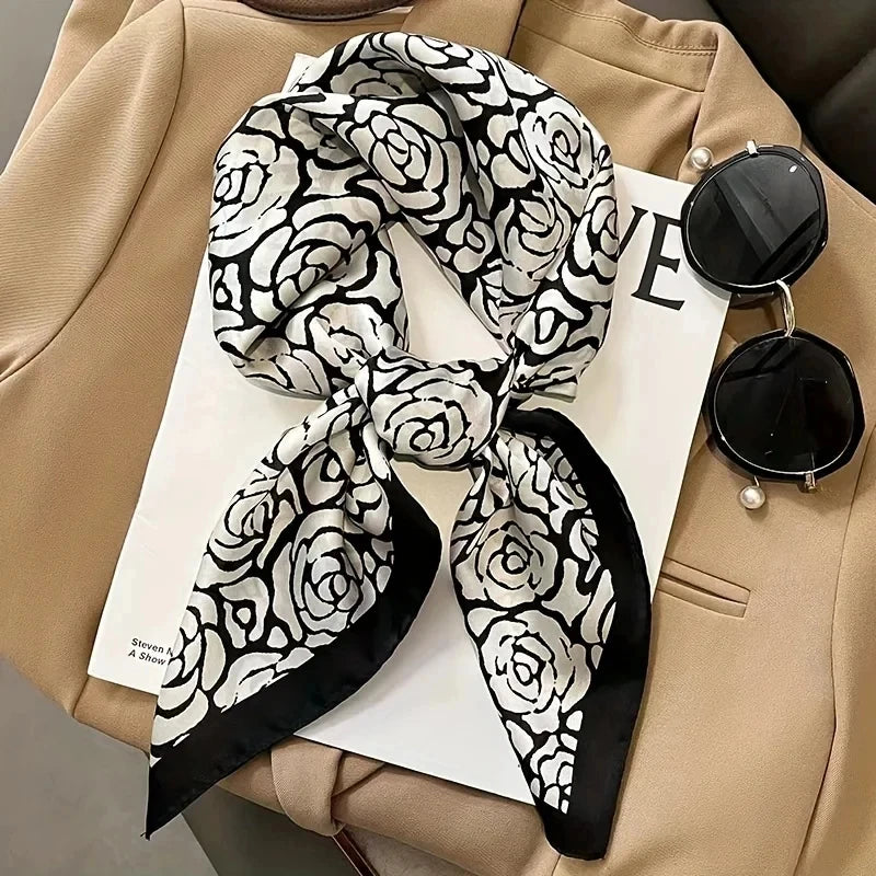 Écharpe/Foulard de style nordique élégant pour toutes les saisons, grand châle carré en fausse soie, étole décorative simple et chic pour adolescentes.