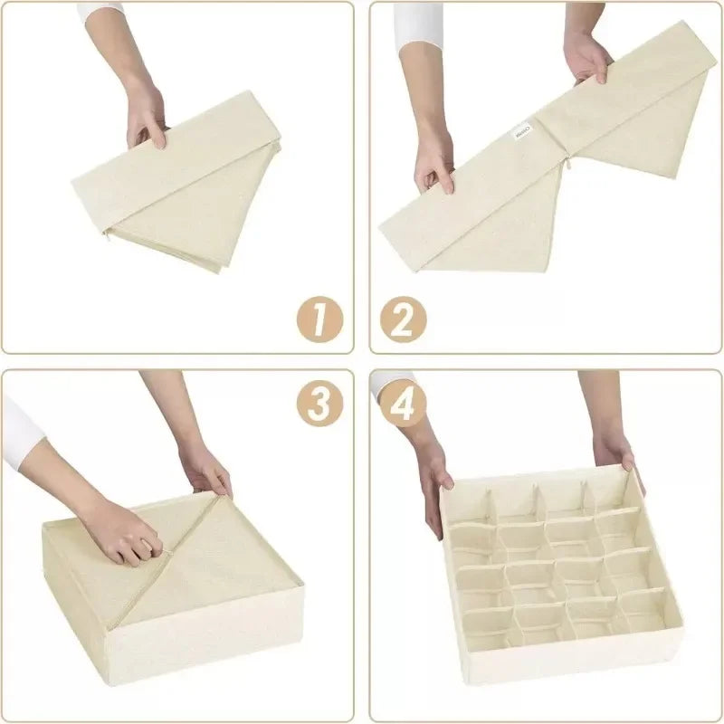 4pcs/1set Underwear Storage Box Foldable Non-woven Storage Box Six-piece Set Underwear Bra Socks Drawer Storage Finishing Box