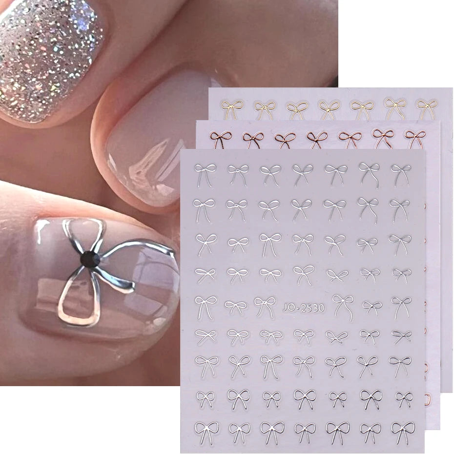 6pcs/set 3D Small Bow Ribbon Bowknot Y2K Nail Sticker MIni Kawaii Japanese Adhesive Decals Nail Art Manicure Decorations DIY