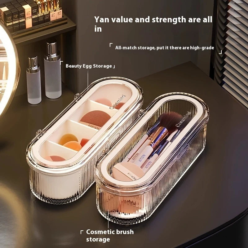 1pc Transparent Makeup Brush Organizer with Lid Cosmetic Brush Storage Box Dustproof Acrylic Holder Vanity Bathroom Accessories