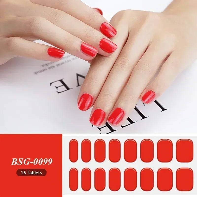 16/20Tips Semi-Cured Nail Wraps Simple Color Adhesive Full Cover Stickers for Nails UV Lamp Need Press On Nails DIY Manicure