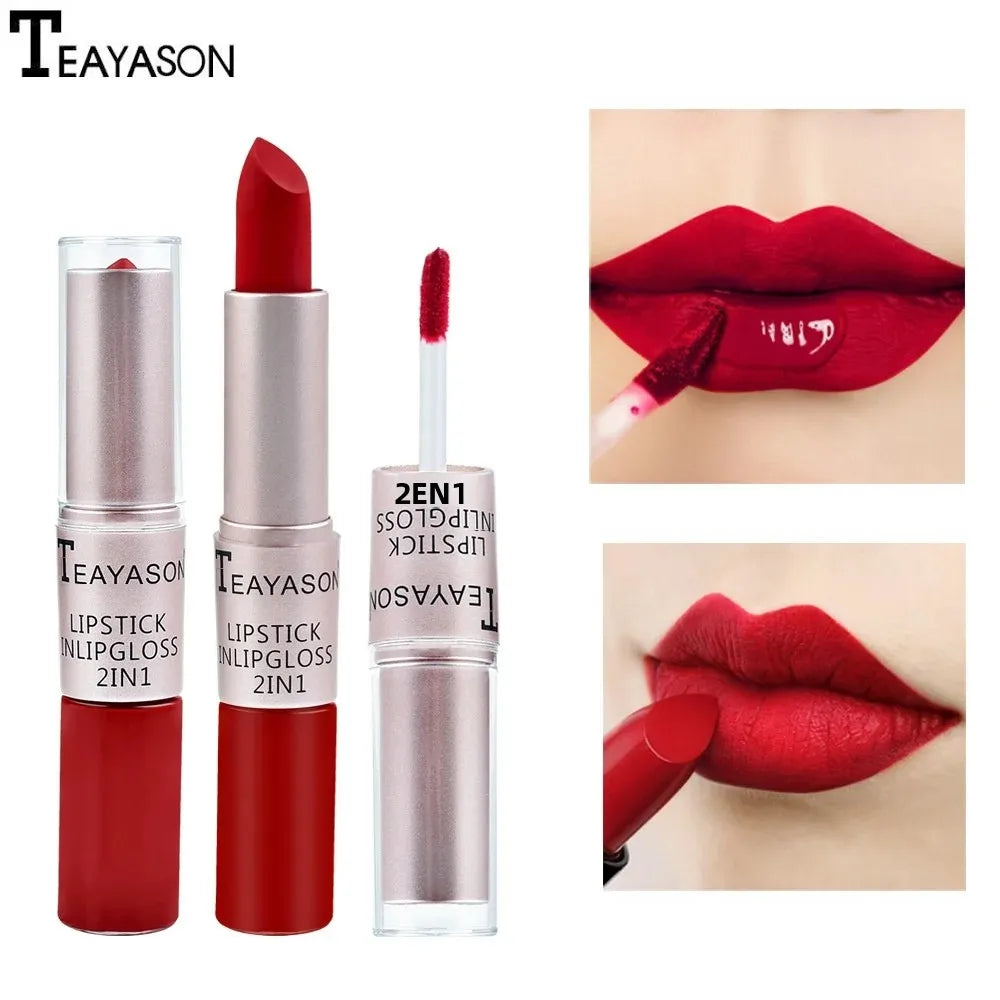 1PC Pink Matte Lipstick Waterproof Long-Lasting Moisture 2-in-1 Lip Tint Sexy Lip Gloss Lip Makeup for Women