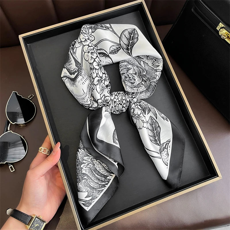 70cm Square Lemon Print Yellow Square Silk Scarf Casual Elegant Thin Breathable Neck Women Windproof Head Wrap Hair Scarves