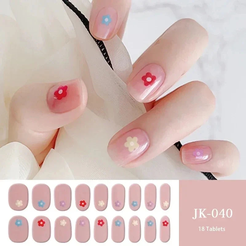 16/20Tips Semi-Cured Nail Wraps Simple Color Adhesive Full Cover Stickers for Nails UV Lamp Need Press On Nails DIY Manicure