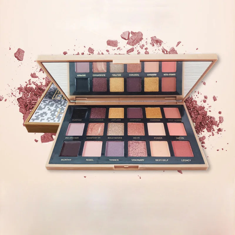 HUDA Beauty 18-Color Eyeshadow Palette Empowered Reverse Rose Pearlescent Rose Gold Finish for Smokey Eye Makeup