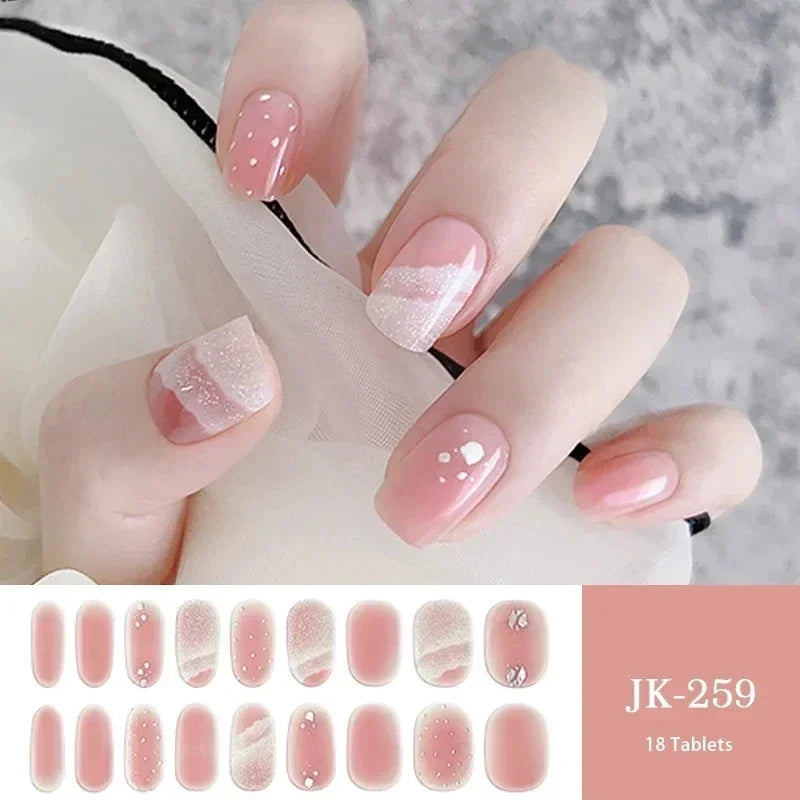 16/20Tips Semi-Cured Nail Wraps Simple Color Adhesive Full Cover Stickers for Nails UV Lamp Need Press On Nails DIY Manicure