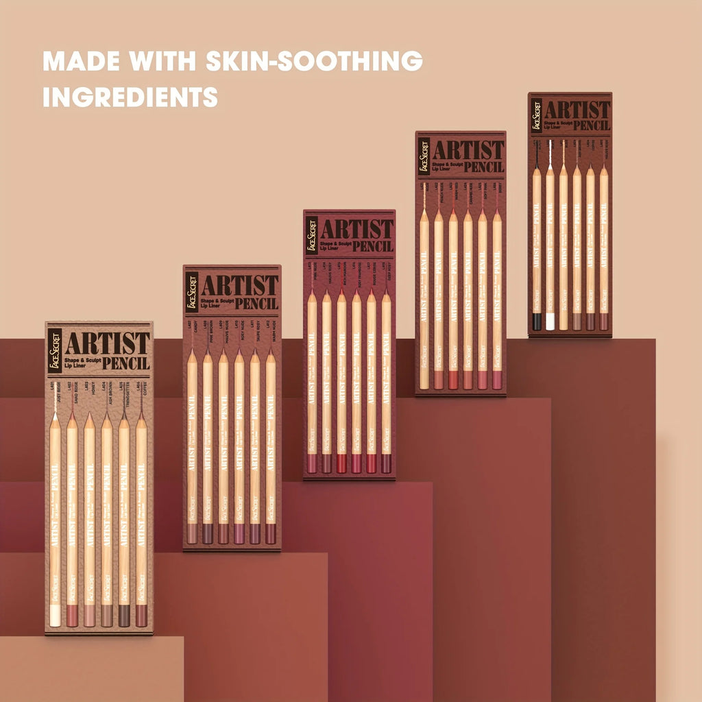 Ensemble de 6 crayons contour des lèvres nude, set de maquillage imperméable mat, texture veloutée longue tenue, combo de crayons à lèvres, adapté au maquillage quotidien.