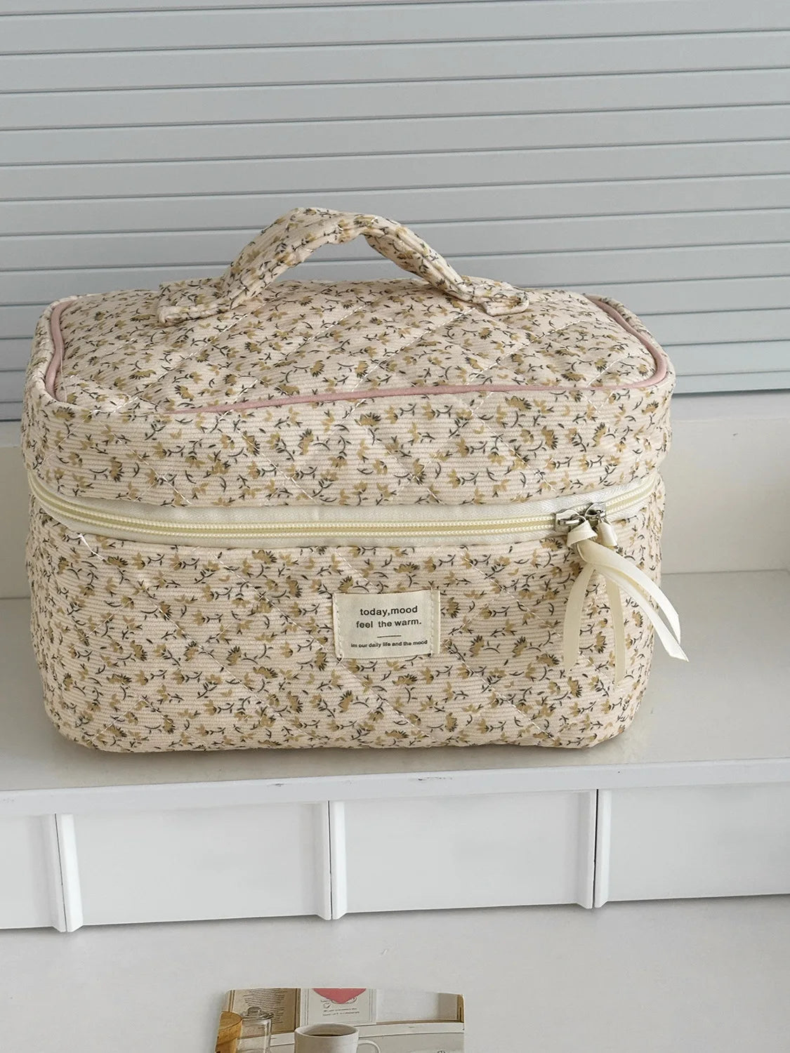 Vintage Corduroy Women's Floral Cosmetic Bag Retro Ladies Travel Storage Bags Handbags Portable Female Makeup Case Clutch Purse