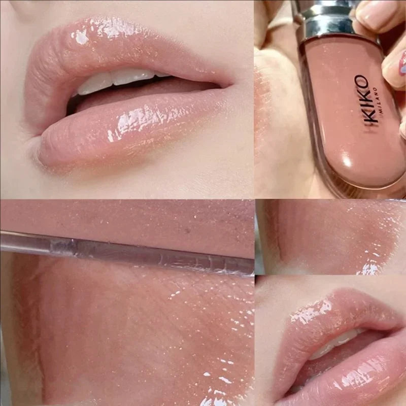3D Liquid Lip Glaze Transparent Lip Gloss Mirror Lipstick Nourishing Glossy Full Lips Not Fading Milk Tea Bean Paste Makeup