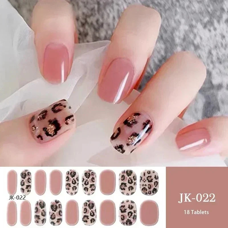 16/20Tips Semi-Cured Nail Wraps Simple Color Adhesive Full Cover Stickers for Nails UV Lamp Need Press On Nails DIY Manicure