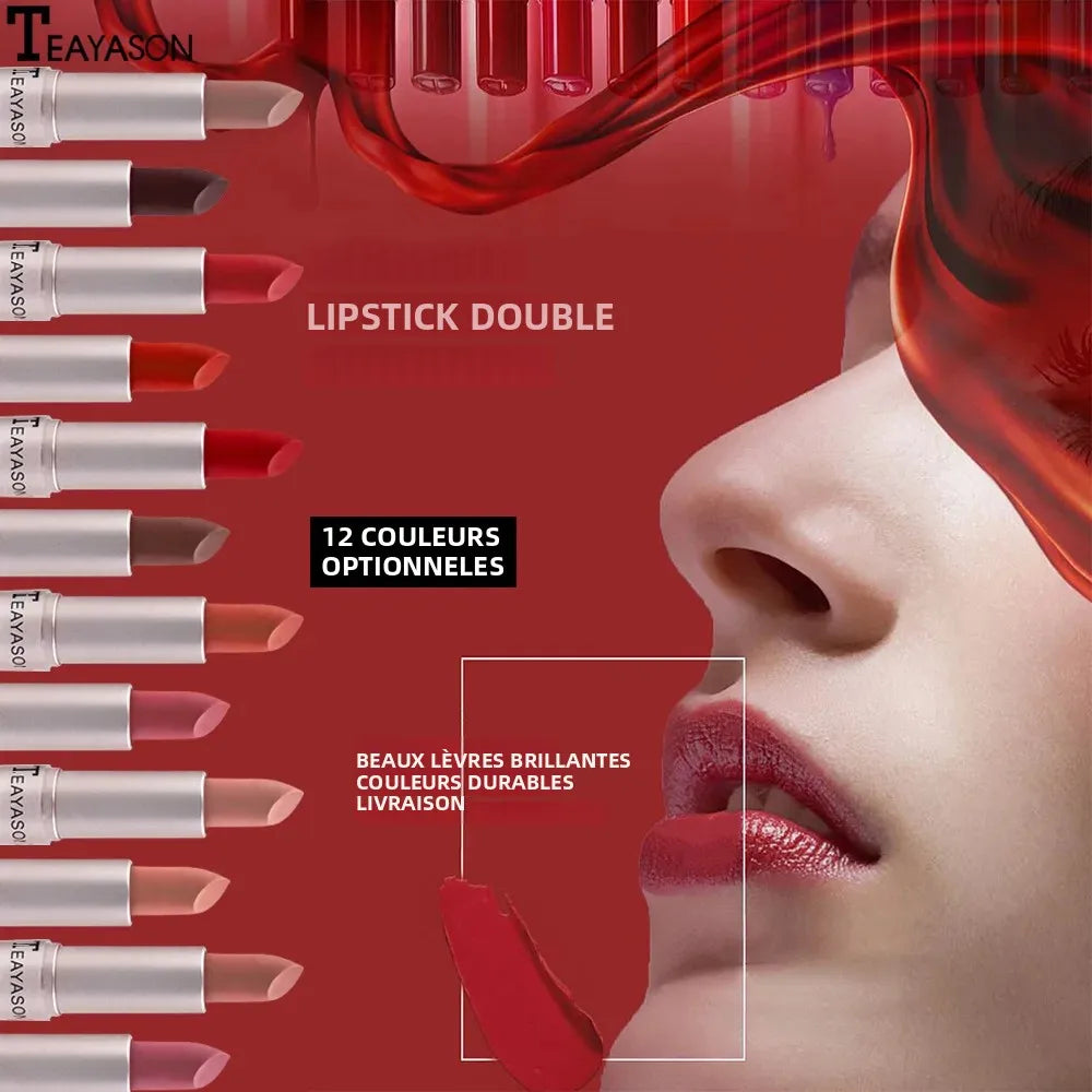 1PC Pink Matte Lipstick Waterproof Long-Lasting Moisture 2-in-1 Lip Tint Sexy Lip Gloss Lip Makeup for Women