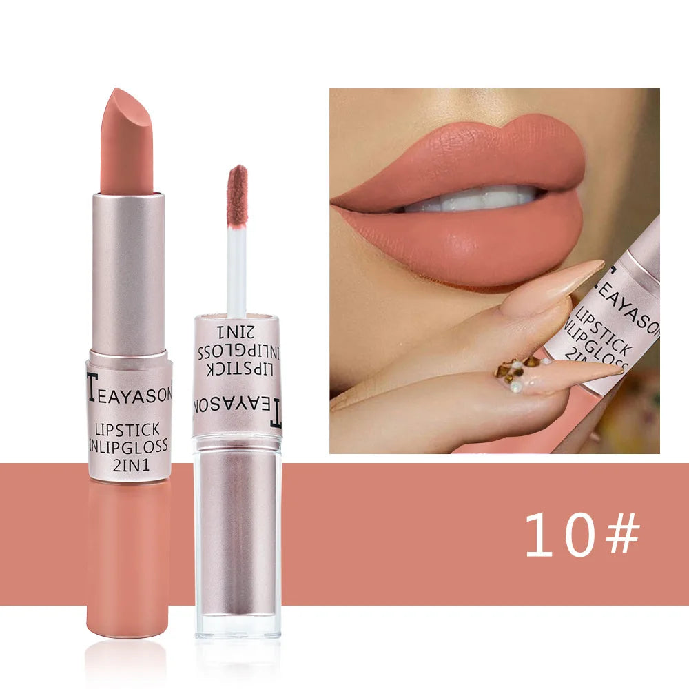 1PC Pink Matte Lipstick Waterproof Long-Lasting Moisture 2-in-1 Lip Tint Sexy Lip Gloss Lip Makeup for Women