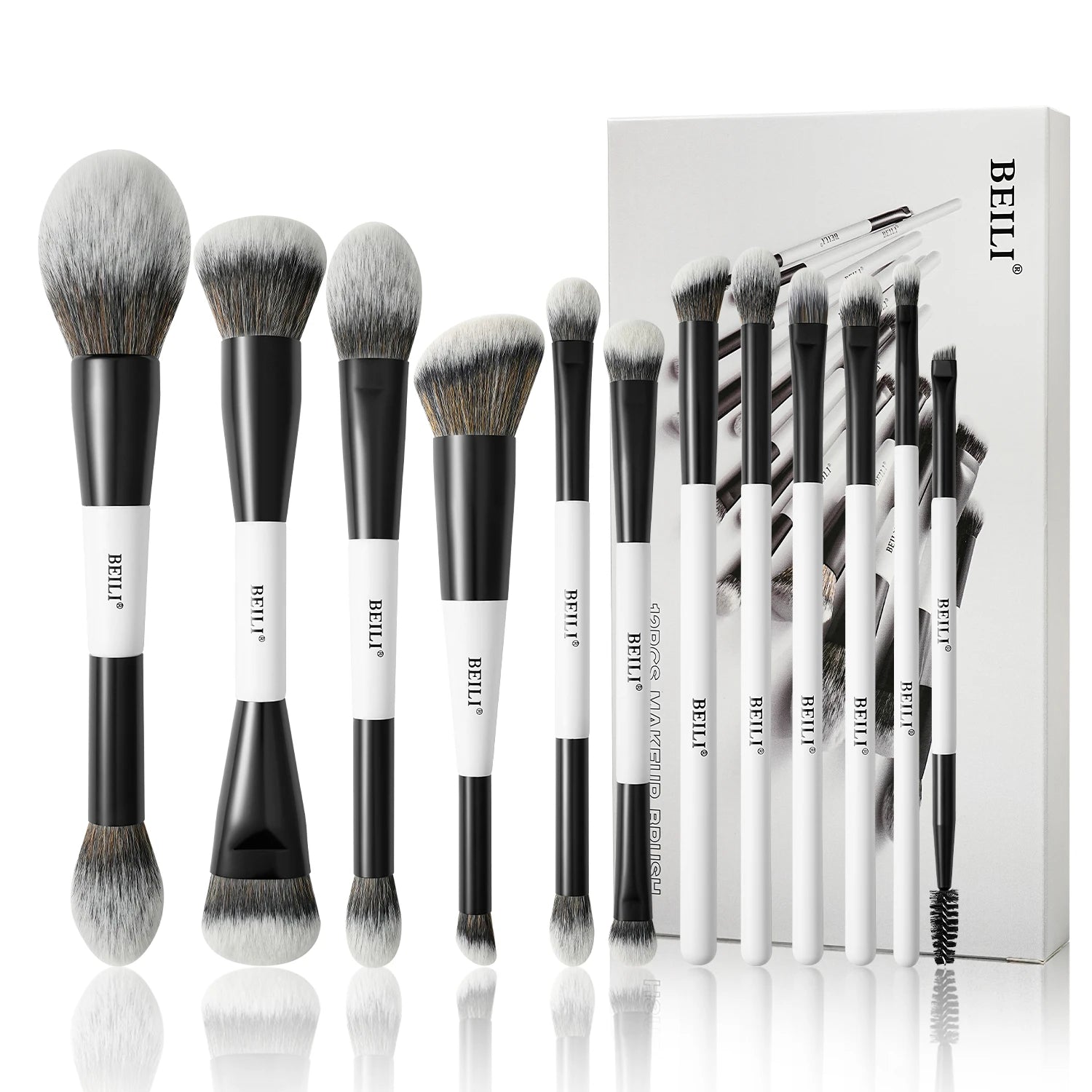 BEILI Makeup Brushes 12 Pieces 18 In 12 Double-Sided Contour Foundation Highlight Blush Brush Eyeshadow Eyeliner Concealer Brush