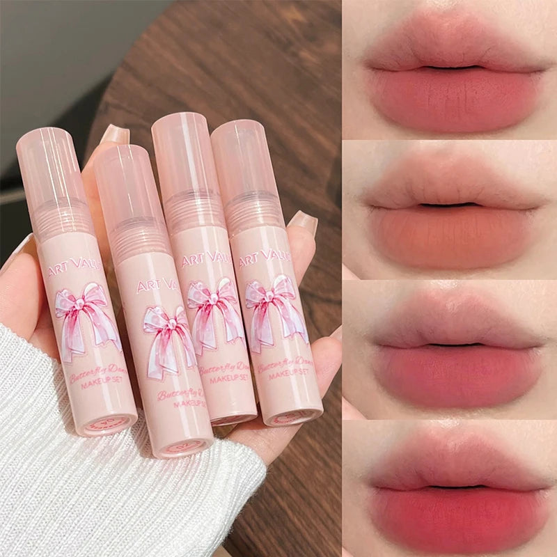 6Pcs/Box Matte Lipstick Set Lips Makeup Velvet Nude Lip Gloss Moisturizing Lip Glaze Face Blush Palette Makeup Set Necklace Gift