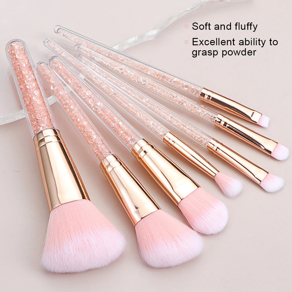 7pcs  Pink Crystal Handle Professional Makeup Brushes  Creative Portable Multifunctional Cosmetic Brush For Making Up Supply