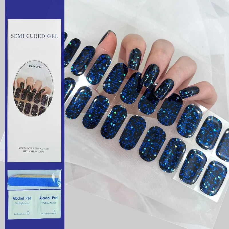 16/20Tips Semi-Cured Nail Wraps Simple Color Adhesive Full Cover Stickers for Nails UV Lamp Need Press On Nails DIY Manicure