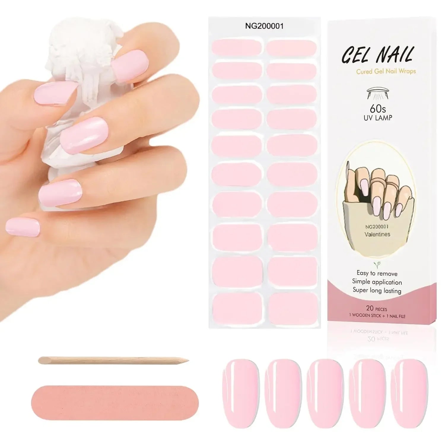 16/20Tips Semi-Cured Nail Wraps Simple Color Adhesive Full Cover Stickers for Nails UV Lamp Need Press On Nails DIY Manicure
