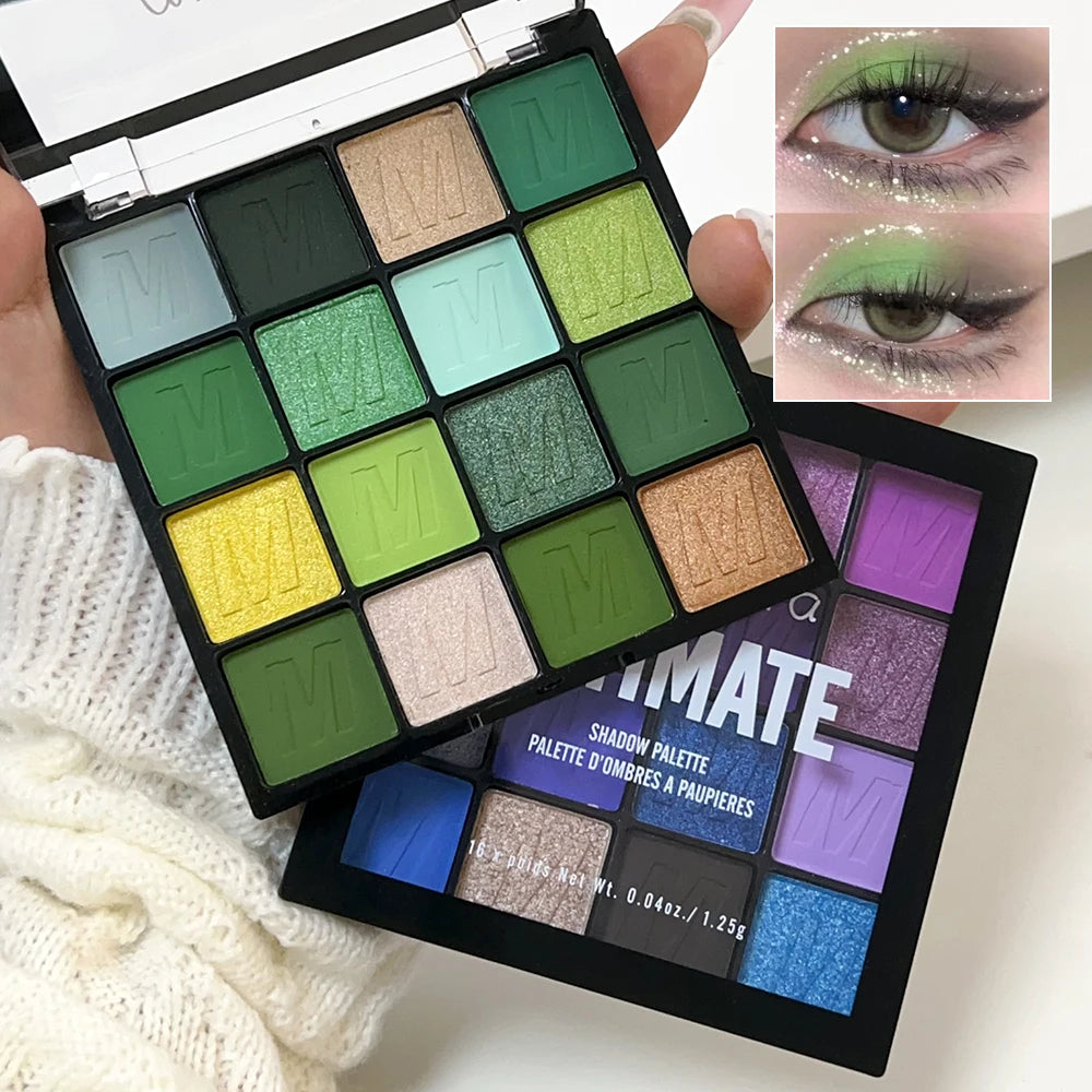 Green Blue Eyeshadow Palette Makeup Waterproof Lasting Shimmer Eyes Powder Pigments Matte Glitter Eye Shadow Palette Cosmetics