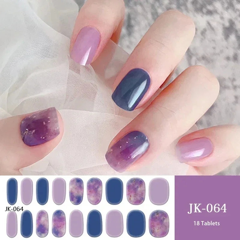 16/20Tips Semi-Cured Nail Wraps Simple Color Adhesive Full Cover Stickers for Nails UV Lamp Need Press On Nails DIY Manicure