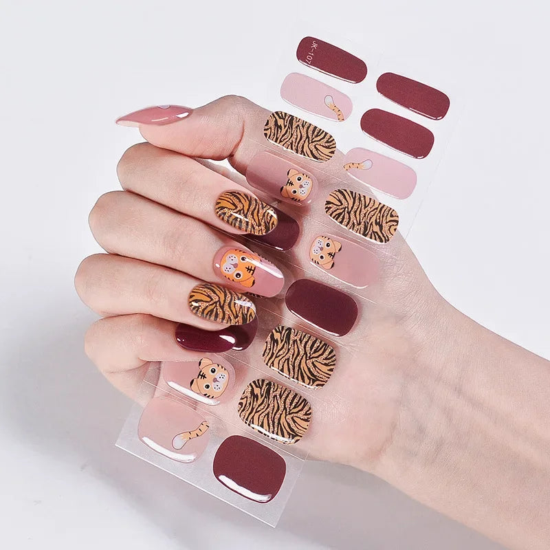 16/20Tips Semi-Cured Nail Wraps Simple Color Adhesive Full Cover Stickers for Nails UV Lamp Need Press On Nails DIY Manicure