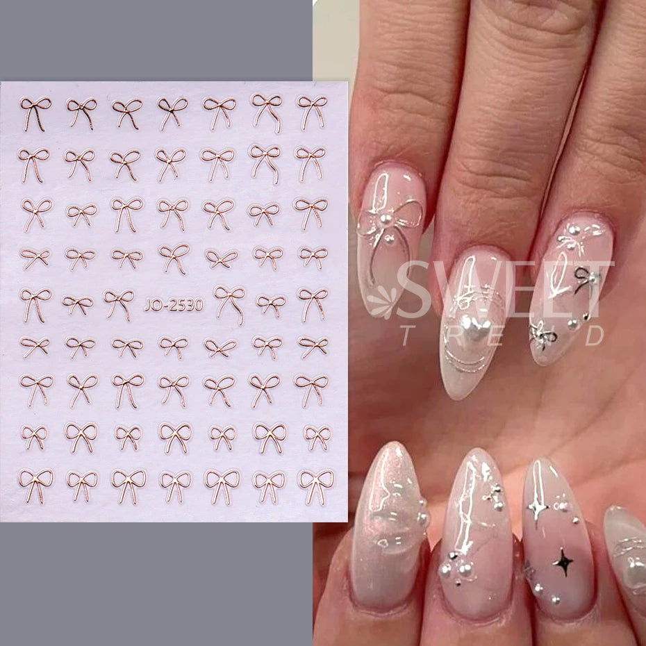 6pcs/set 3D Small Bow Ribbon Bowknot Y2K Nail Sticker MIni Kawaii Japanese Adhesive Decals Nail Art Manicure Decorations DIY