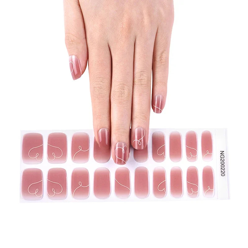 16/20Tips Semi-Cured Nail Wraps Simple Color Adhesive Full Cover Stickers for Nails UV Lamp Need Press On Nails DIY Manicure