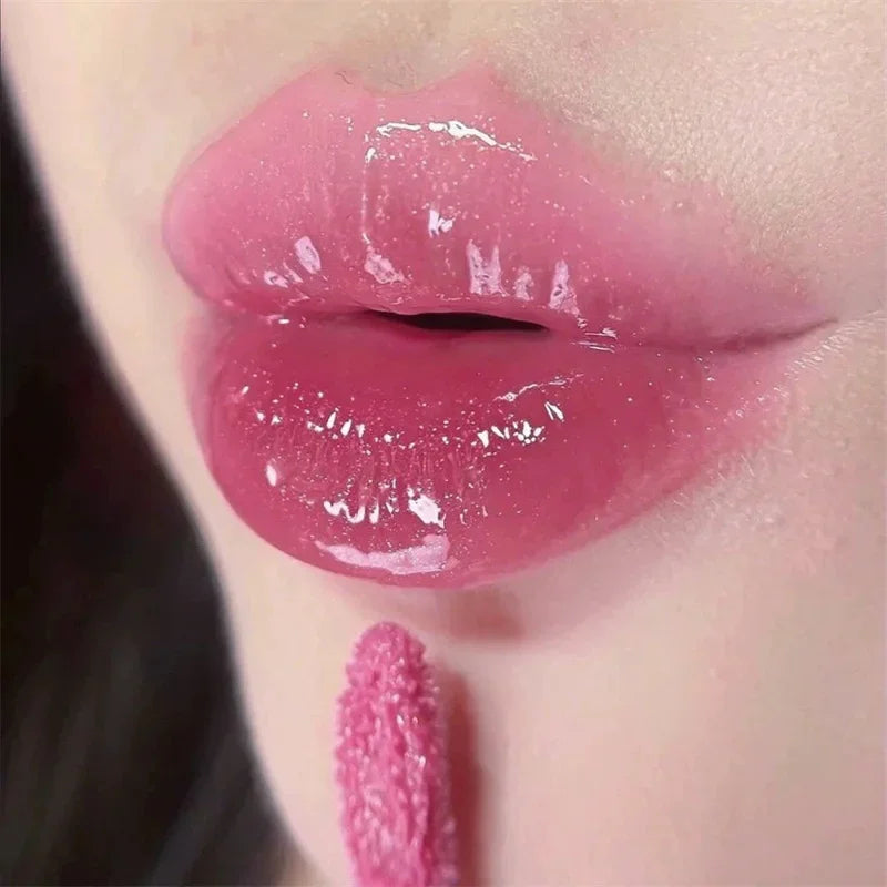 3D Liquid Lip Glaze Transparent Lip Gloss Mirror Lipstick Nourishing Glossy Full Lips Not Fading Milk Tea Bean Paste Makeup