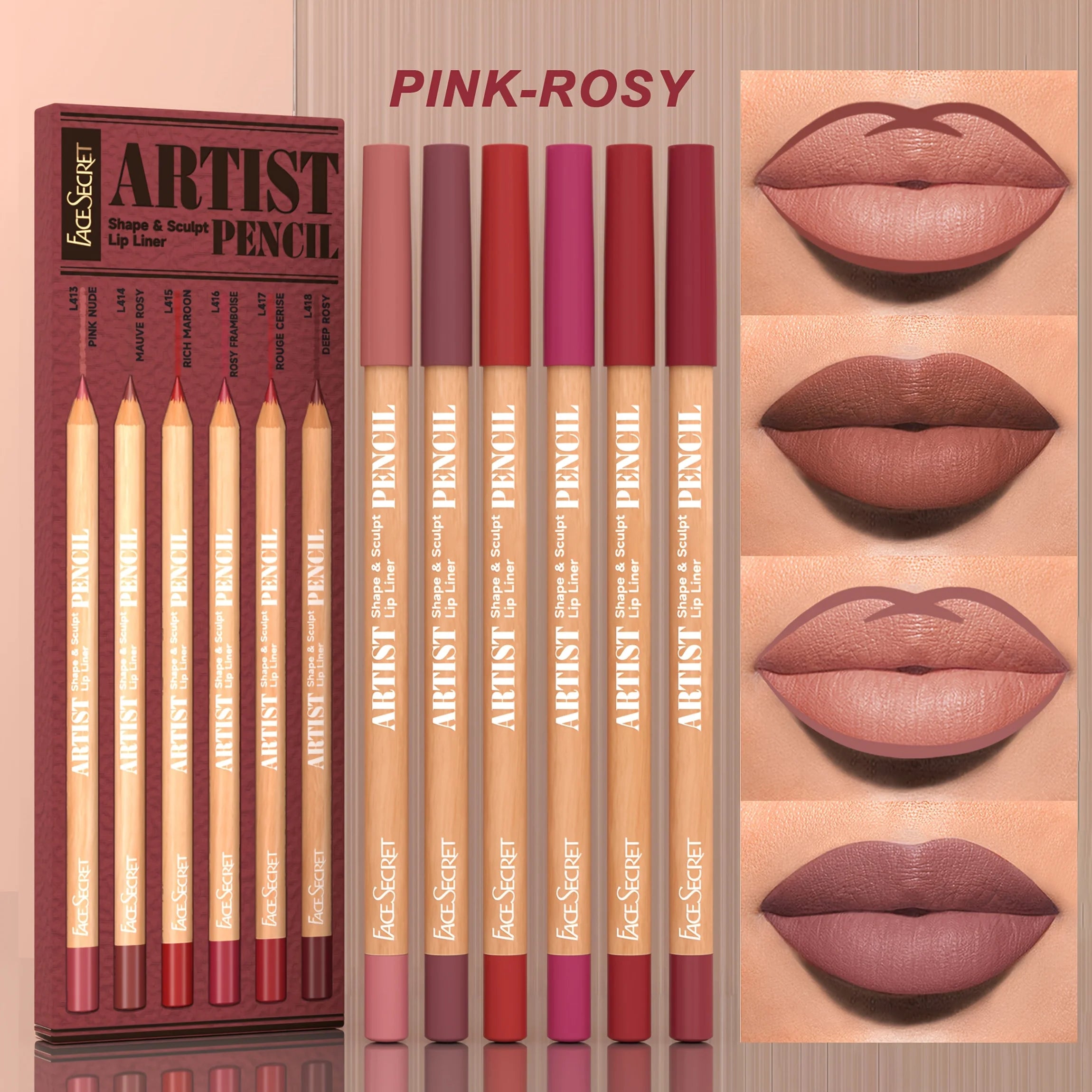 6pcs/SET Nude Lip Liner Makeup Set Waterproof Matte Long Lasting Velvety Texture Lip Liner Lip Combpo, Suitable for Daily Makeup