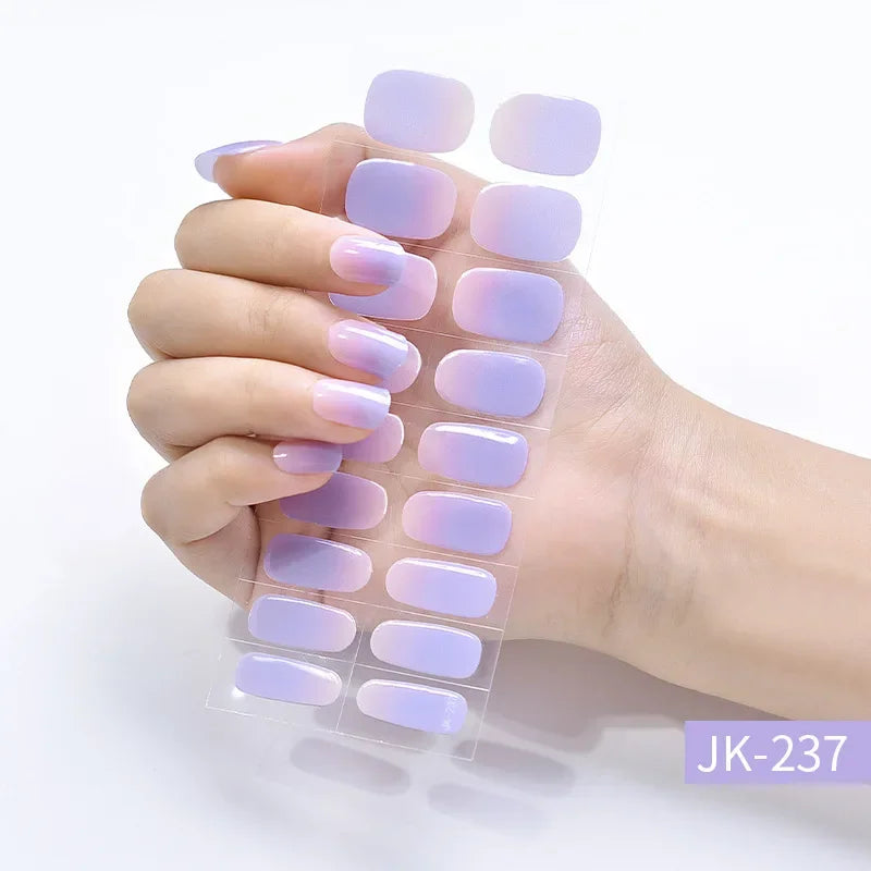 16/20Tips Semi-Cured Nail Wraps Simple Color Adhesive Full Cover Stickers for Nails UV Lamp Need Press On Nails DIY Manicure