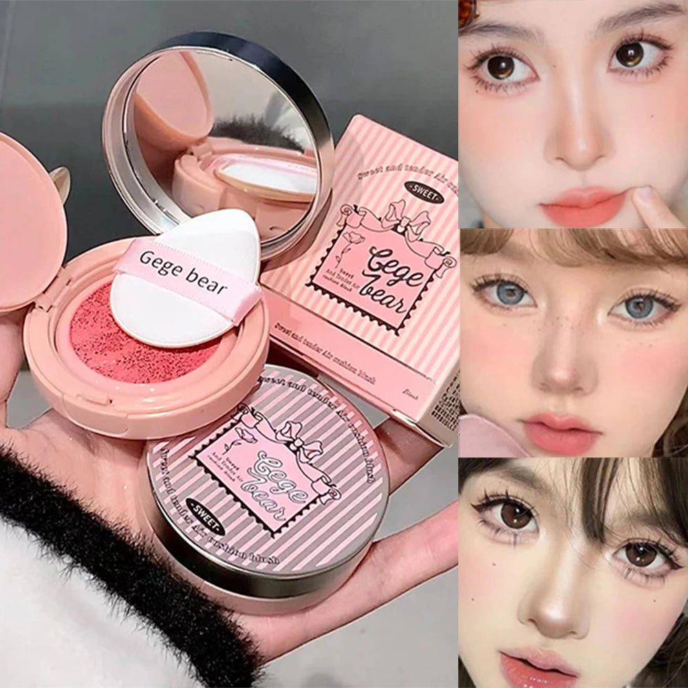 Gege Bear 3 Colors Matte Cream-Textured Cushion Blush with Puff,  Powder-free, Smooth Application, Create  Flawless Daily Makeup