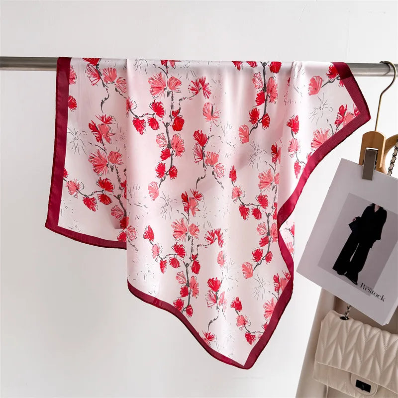 70cm Square Lemon Print Yellow Square Silk Scarf Casual Elegant Thin Breathable Neck Women Windproof Head Wrap Hair Scarves