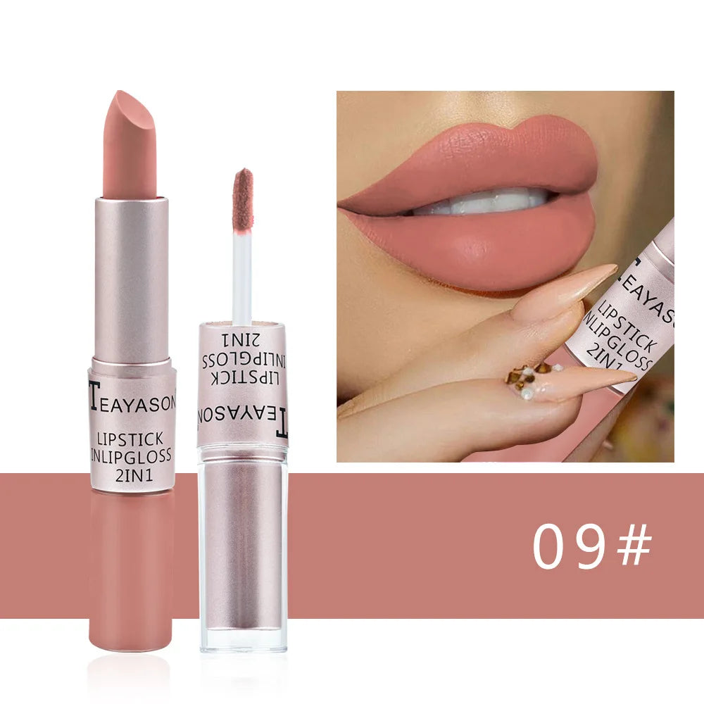 1PC Pink Matte Lipstick Waterproof Long-Lasting Moisture 2-in-1 Lip Tint Sexy Lip Gloss Lip Makeup for Women