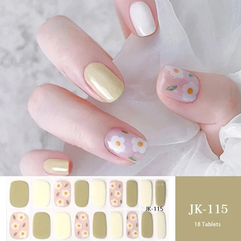16/20Tips Semi-Cured Nail Wraps Simple Color Adhesive Full Cover Stickers for Nails UV Lamp Need Press On Nails DIY Manicure