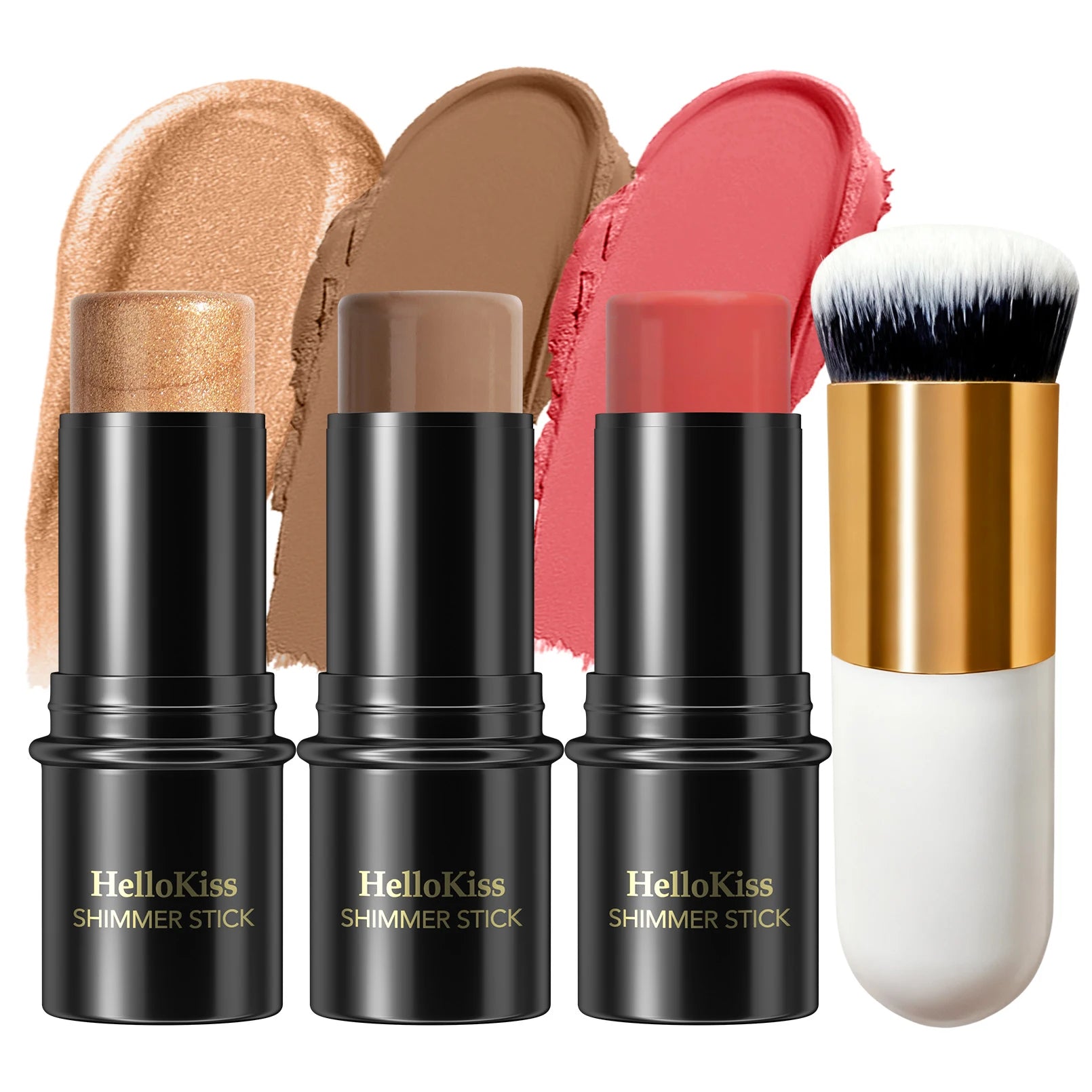 4pcs Contour Stick Set, Highlighter, Blush & Bronzer with Highlight Brush Long-Lasting, Perfect for Halloween & Graduation Gifts