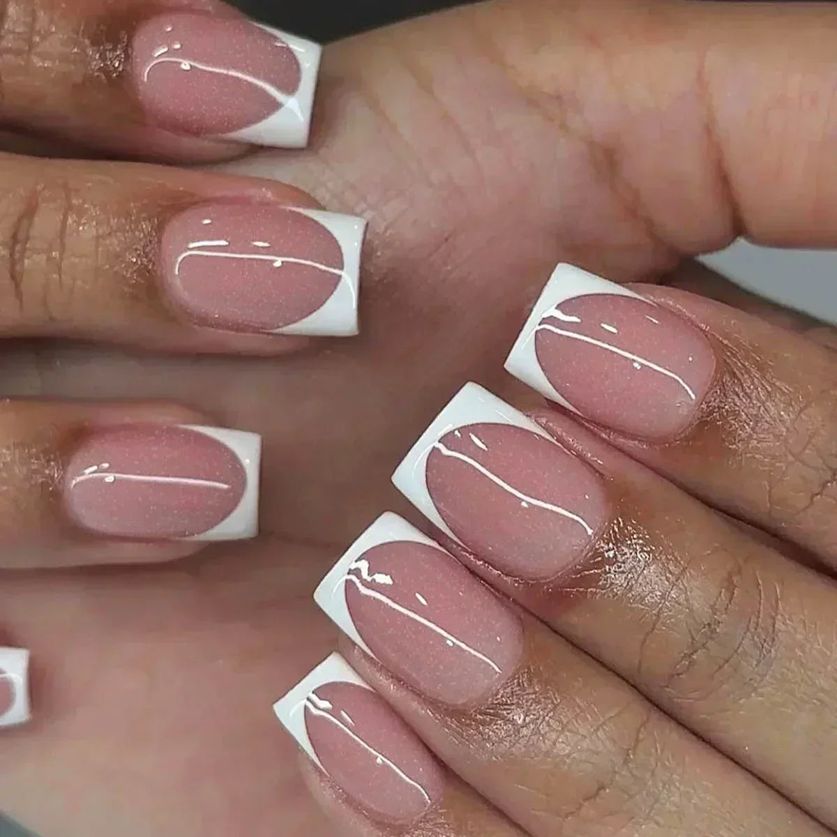 24Pcs French Tip  Press on Nails Short Coffin False Nails Simple Wearable Fake Nails Frosted Full Cover Press on Nail Tips Art