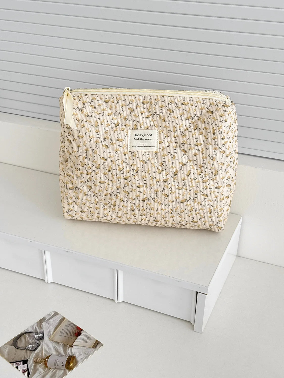 Vintage Corduroy Women's Floral Cosmetic Bag Retro Ladies Travel Storage Bags Handbags Portable Female Makeup Case Clutch Purse