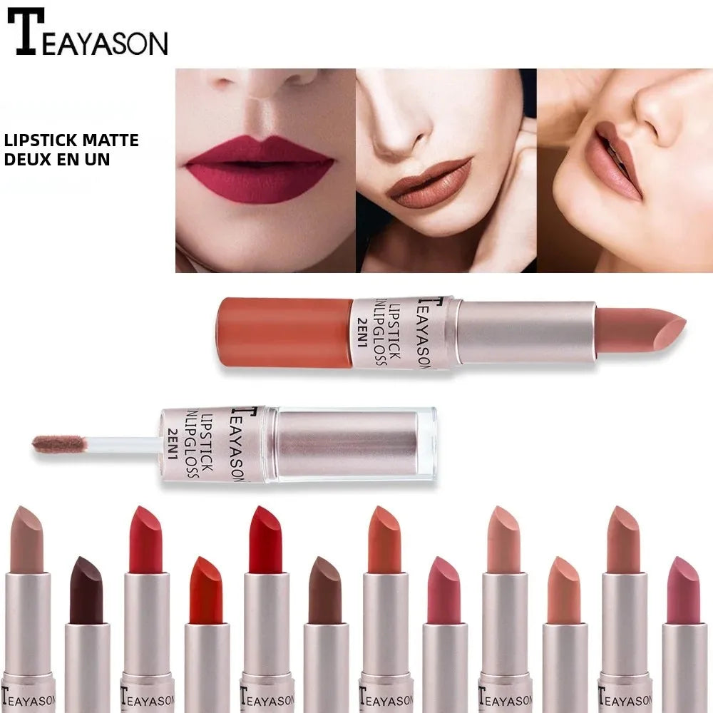 1PC Pink Matte Lipstick Waterproof Long-Lasting Moisture 2-in-1 Lip Tint Sexy Lip Gloss Lip Makeup for Women