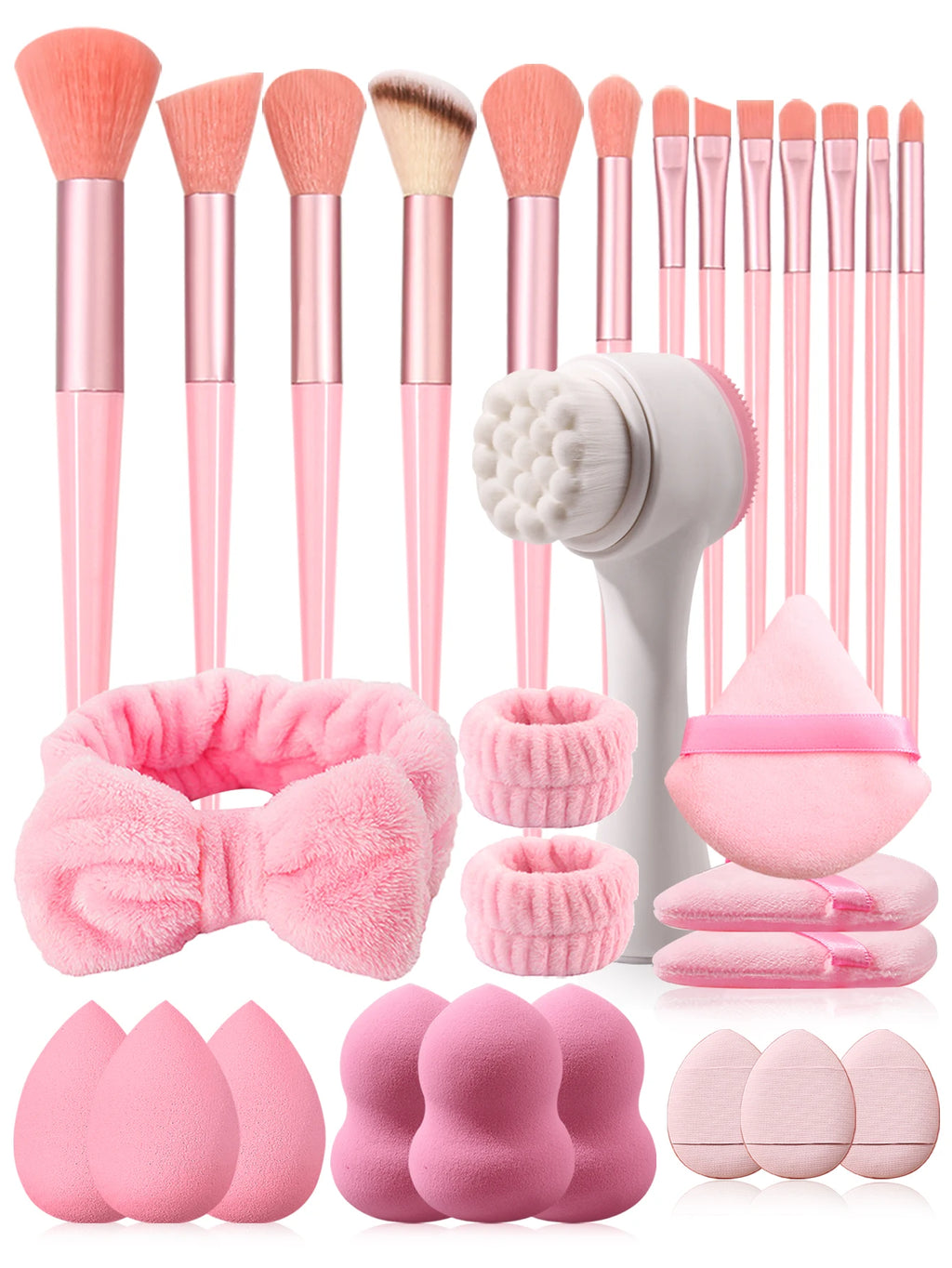 29pcs Tool Kit 13pcs Makeup Brush With 12Pcs Makeup Sponge Set&Face Wash Brush& Headband Wristband Make Up Accessories