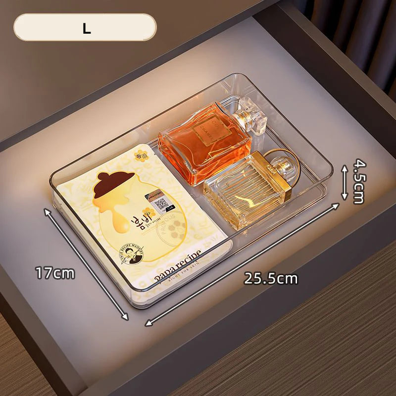 Clear Plastic Storage Box Vanity Drawer Makeup Jewelries Organizer Stackable Kitchen Bathroom Desktop Accessories Storage Tray