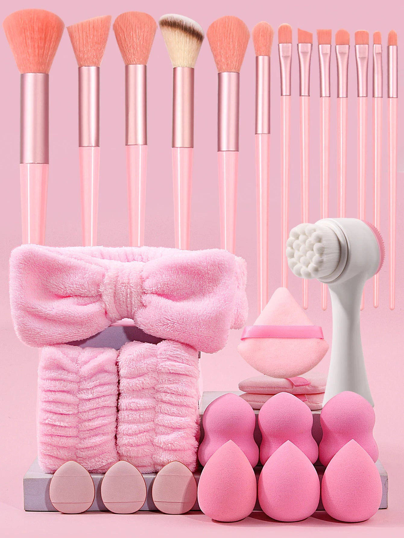29pcs Tool Kit 13pcs Makeup Brush With 12Pcs Makeup Sponge Set&Face Wash Brush& Headband Wristband Make Up Accessories