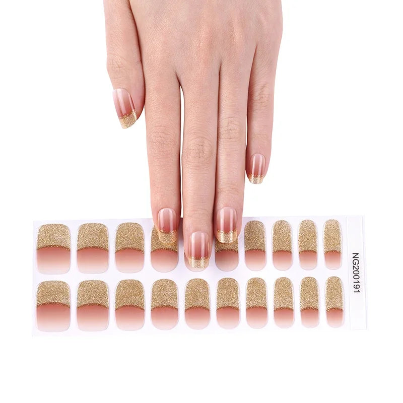 16/20Tips Semi-Cured Nail Wraps Simple Color Adhesive Full Cover Stickers for Nails UV Lamp Need Press On Nails DIY Manicure