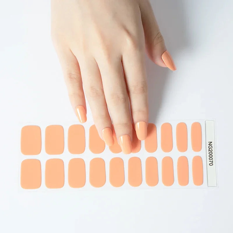 16/20Tips Semi-Cured Nail Wraps Simple Color Adhesive Full Cover Stickers for Nails UV Lamp Need Press On Nails DIY Manicure