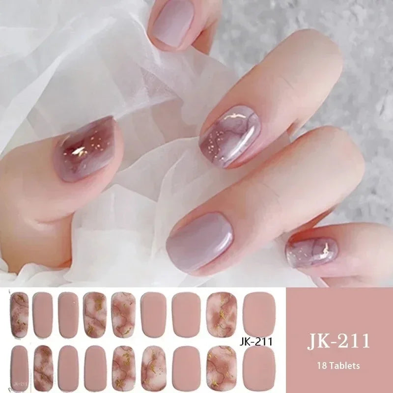 16/20Tips Semi-Cured Nail Wraps Simple Color Adhesive Full Cover Stickers for Nails UV Lamp Need Press On Nails DIY Manicure
