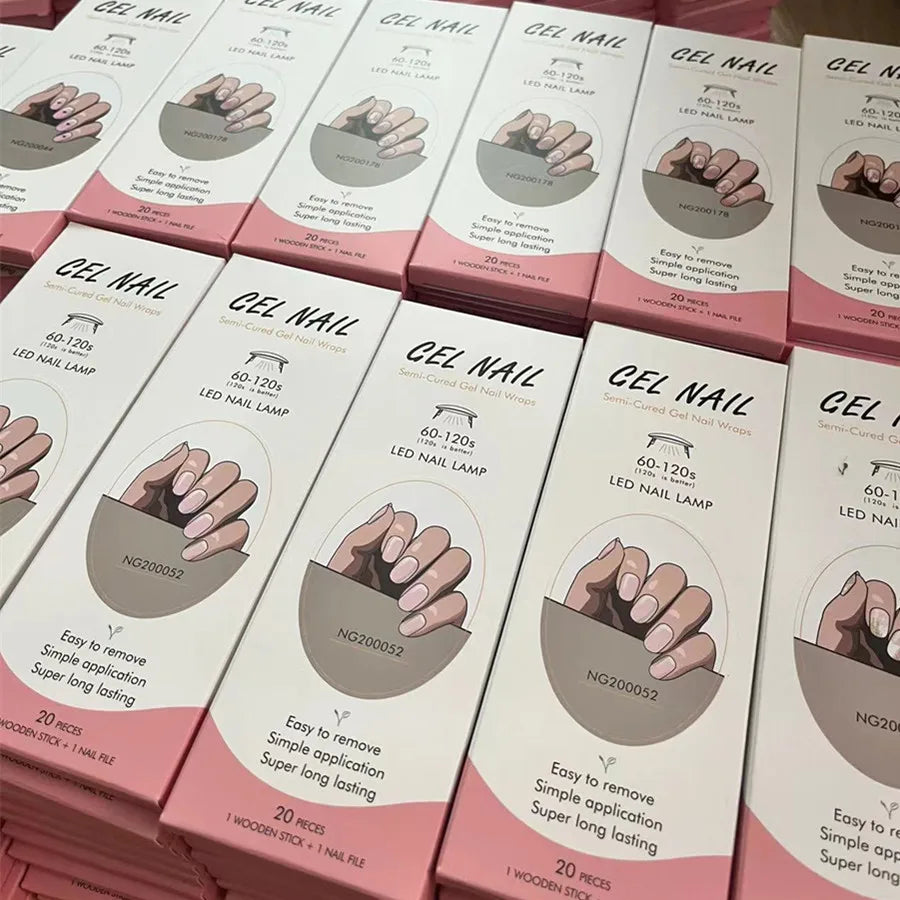 16/20Tips Semi-Cured Nail Wraps Simple Color Adhesive Full Cover Stickers for Nails UV Lamp Need Press On Nails DIY Manicure